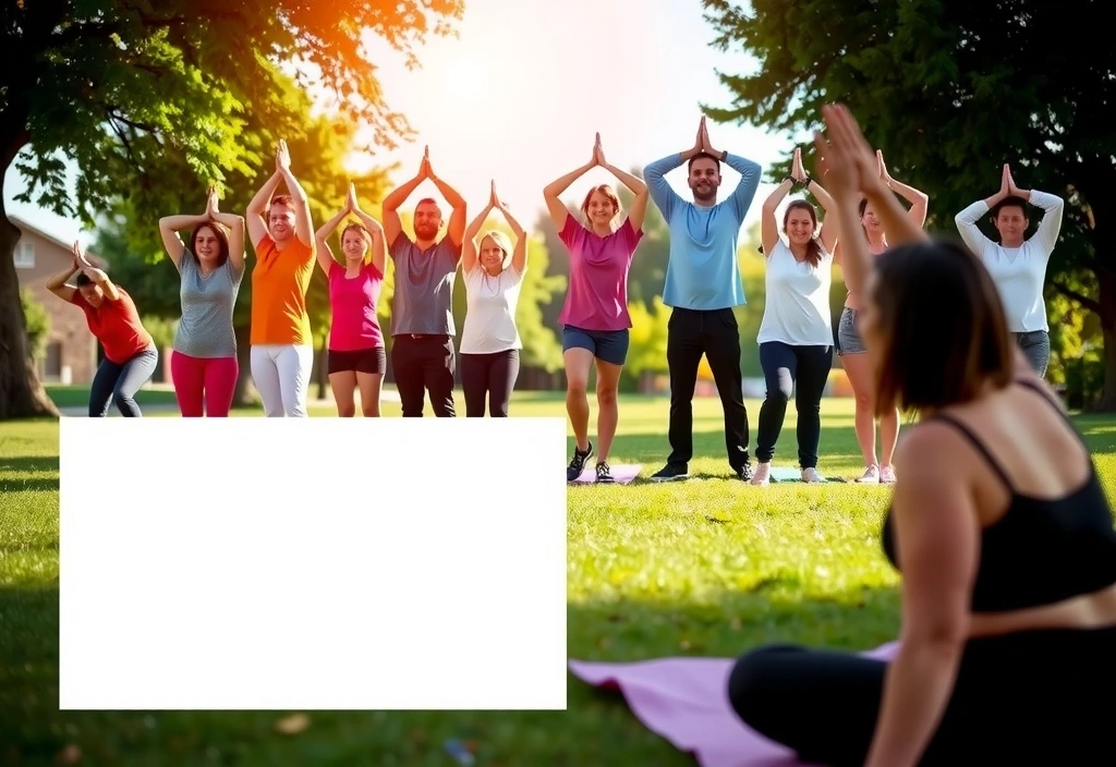 Group of people practicing yoga outdoors